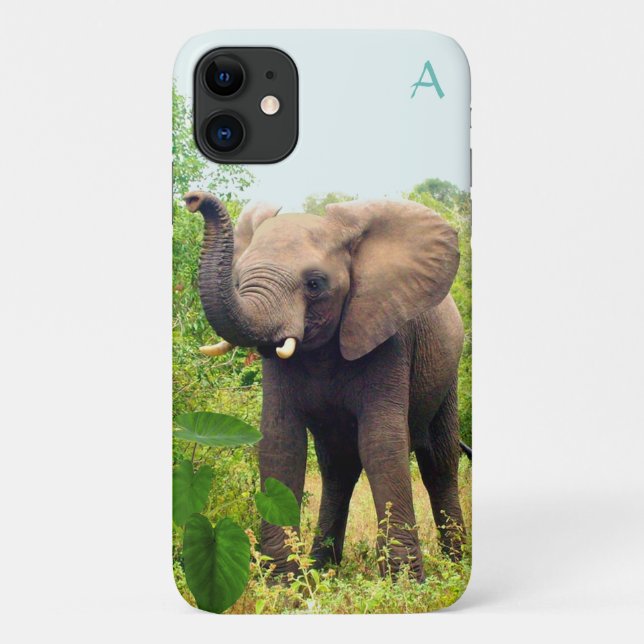 Coques Case-Mate iPhone Monogramme, éléphant sauvage et plantes tropicaux (Dos)