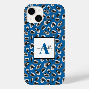 Coque Pour iPhone 14 Monogramme Empreinte de léopard bleu