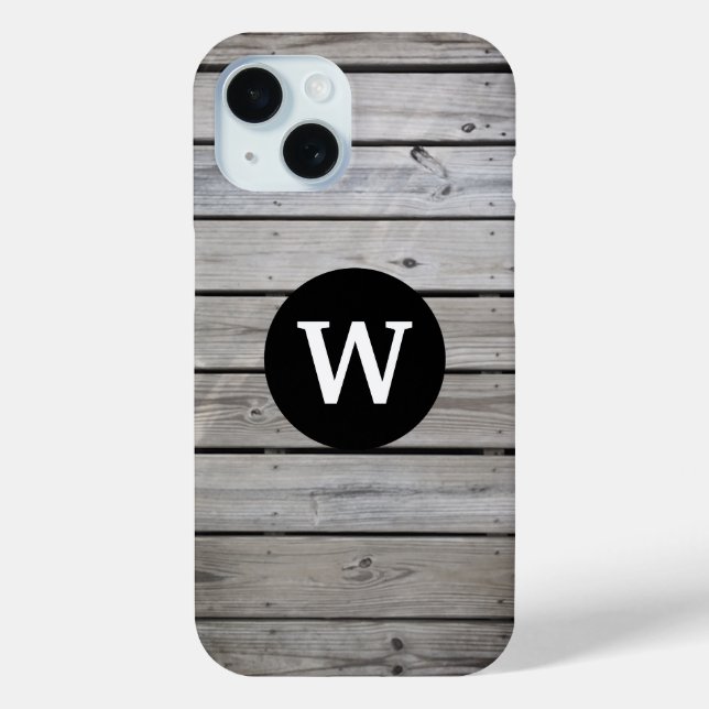 Coques Case-Mate iPhone Monogramme en bois rustique (Verso)