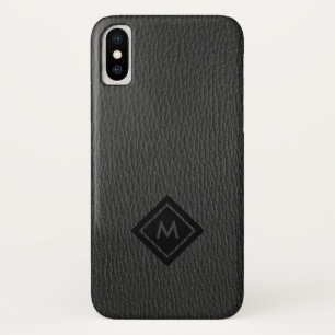 Case-Mate iPhone Case Monogramme en cuir gris foncé Faux