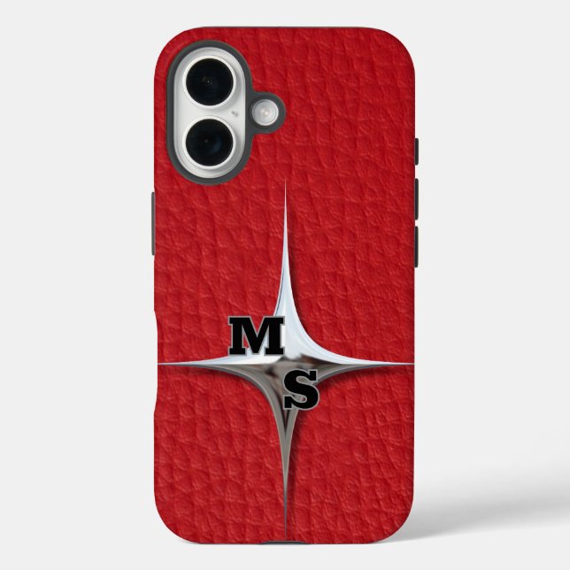 Coques Case-Mate iPhone Monogramme en cuir rouge moderne (Verso)