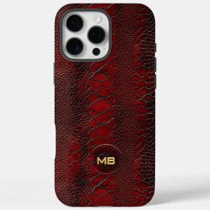 Coques iPhone 16 Pro Max Monogramme en cuir rouge Snakeskin