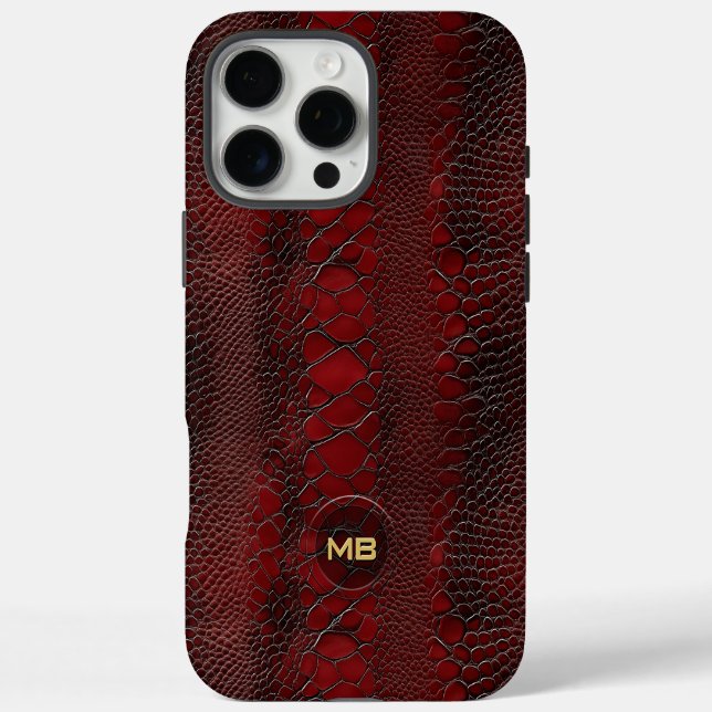 Coques Case-Mate iPhone Monogramme en cuir rouge Snakeskin imprimé (Verso)