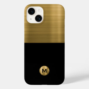 Coque Pour iPhone 14 Monogramme en métal brossé noir de luxe