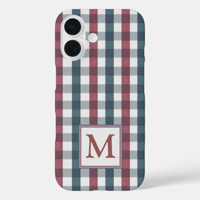 Coques Case-Mate iPhone Monogramme en plaid rouge, blanc et bleu (Verso)