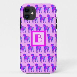 Case-Mate iPhone Case Monogramme en silhouette rose et bleue du chien de