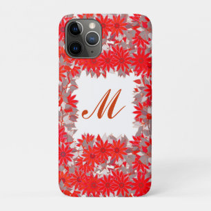 Coque iPhone 11 Pro Monogramme encadré de fleurs - rouge et gris
