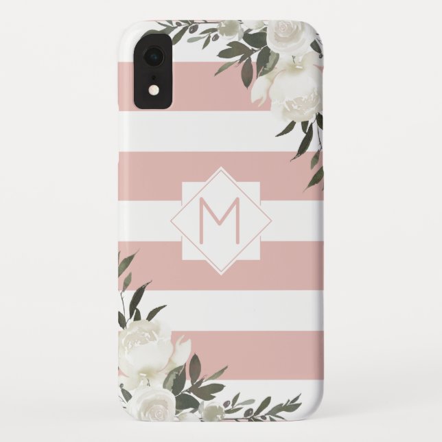 Coques Case-Mate iPhone Monogramme encadré rose floral blanc (Dos)