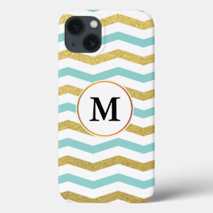 Etui iPhone 13 monogramme et chevron modelés