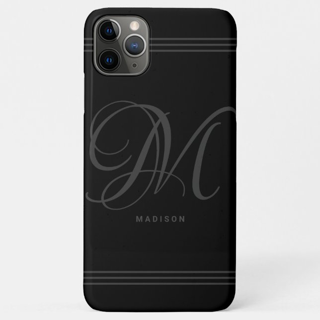 Coques Case-Mate iPhone Monogramme et nom minimaliste noir et gris Coque-M (Dos)