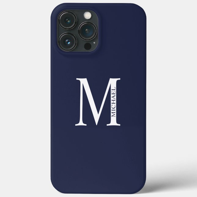 Coques Case-Mate iPhone Monogramme et nom personnalisés bleu marine (Verso)