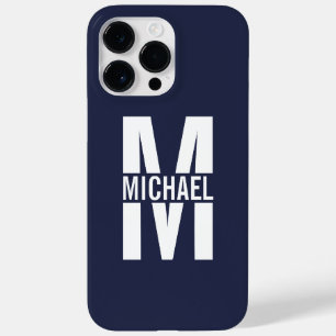 Coque Pour Pour iPhone 14 Pro Max Monogramme et nom personnalisés bleu marine