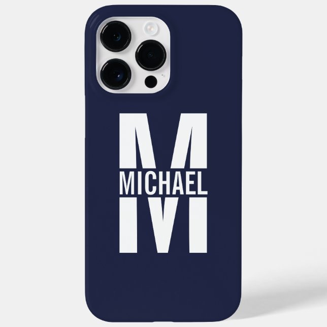 Coques Case-Mate iPhone Monogramme et nom personnalisés bleu marine (Verso)