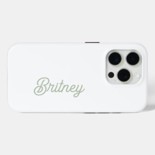 Coque iPhone 15 Pro Monogramme et nom personnalisés de Sage Vert moder