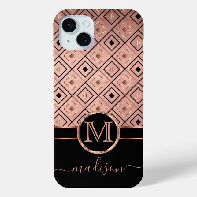 Coques Case-Mate iPhone Monogramme et nom Rose Gold Diamond Motif (Verso)