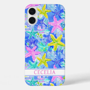 Coques iPhone 16 Plus Monogramme étoile de mer aquarelle