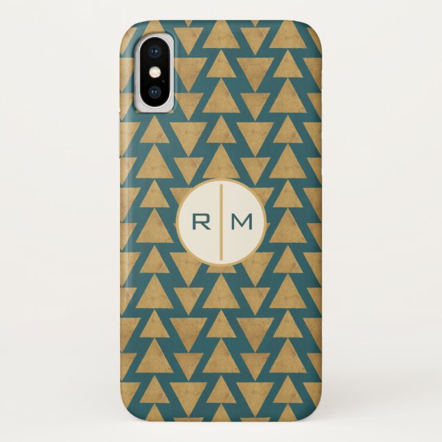 Coques Case-Mate iPhone Monogramme| Extérieur Geo Step| Pat Turquoise Gold (Dos)