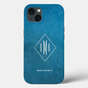 Case-Mate iPhone Case Monogramme Faux Blue Leather