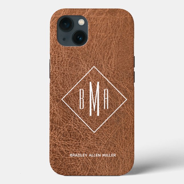 Coques Case-Mate iPhone Monogramme Faux Cuir Brown (Verso)