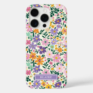 Coques iPhone 16 Pro Monogramme Fleurs Ditsy Violettes