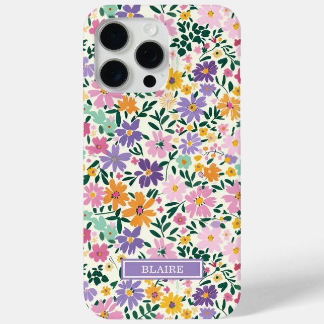 Coques Case-Mate iPhone Monogramme Fleurs Ditsy Violettes (Verso)