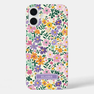 Coques iPhone 16 Plus Monogramme Fleurs Ditsy Violettes