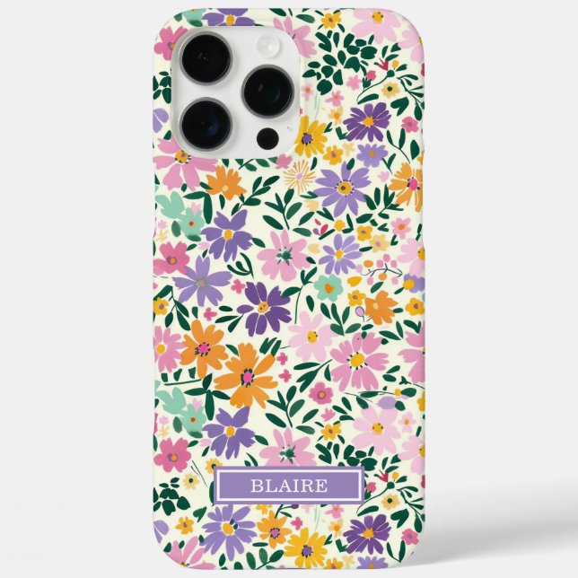 Coques Case-Mate iPhone Monogramme Fleurs Ditsy Violettes (Verso)