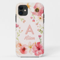 monogramme floral aquarelle + nom personnalisation