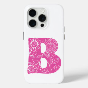 Coque iPhone 15 Pro monogramme floral B lettre majuscule