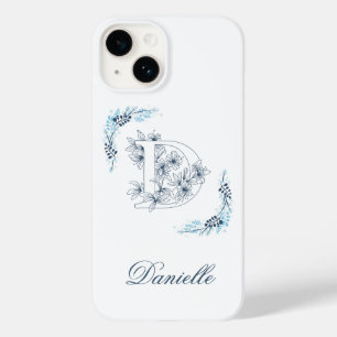 Coque Pour iPhone 14 Monogramme floral bleu "D" initial calmer