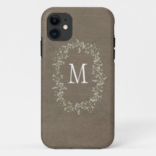 Coque iPhone 11 Monogramme floral de toile de jute vintage