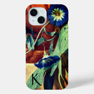 COQUE POUR iPhone 15 MONOGRAMME FLORAL DES GLORIES DU MATIN BLEU