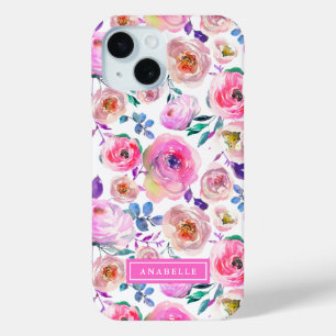Coque Pour iPhone 15 Monogramme floral du saumon jaune