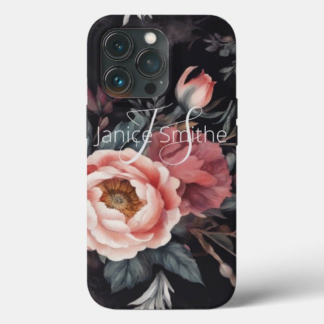 Coques Case-Mate iPhone Monogramme floral foncé (Verso)