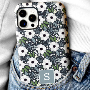 Coques iPhone 16 Pro Monogramme Floral Marine