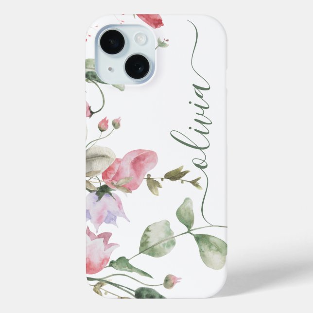 Coques Case-Mate iPhone Monogramme floral moderne et élégant (Verso)