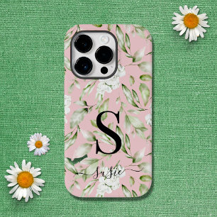 Coque Pour iPhone 14 Pro Monogramme floral Nom du script protecteur