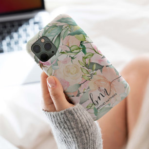 Coque iPhone 15 Pro Monogramme floral Pastel moderne