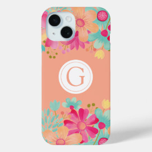 Coque Pour iPhone 15 Monogramme floral peint Couverture Customisée