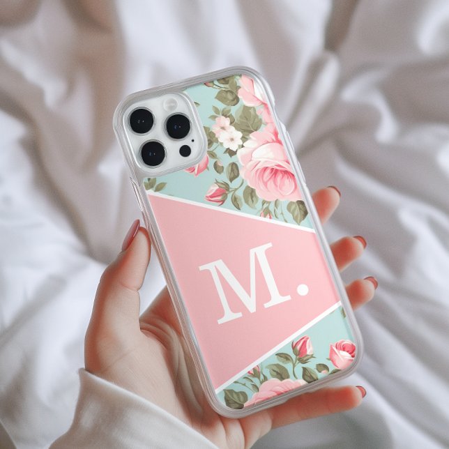 Coques Case-Mate iPhone Monogramme floral rose moderne pâle (Créateur téléchargé)
