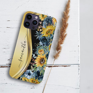 Case-Mate iPhone Case Monogramme floral tournesol or jaune nom
