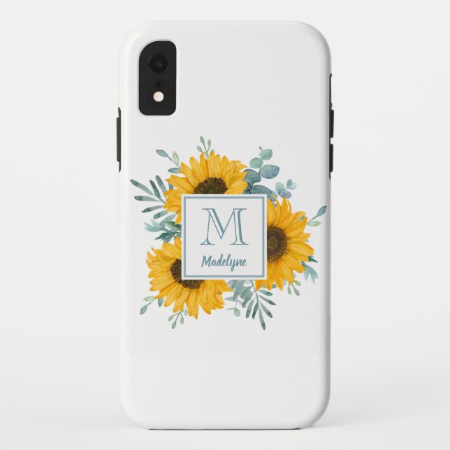 Coques Case-Mate iPhone Monogramme floral tournesol personnalisé (Dos)