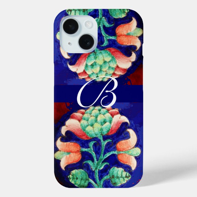 COQUES Case-Mate iPhone MONOGRAMME FLORAL VERT ROSE BLEU (Verso)