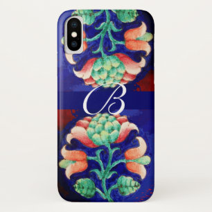 COQUE iPhone X MONOGRAMME FLORAL VERT ROSE BLEU