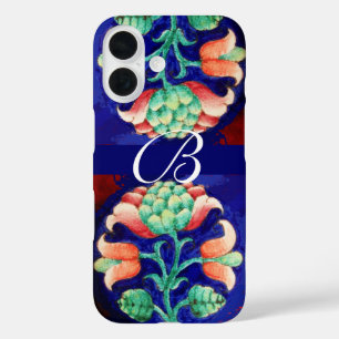 COQUES iPhone 16 MONOGRAMME FLORAL VERT ROSE BLEU