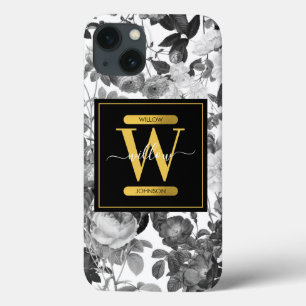 Case-Mate iPhone Case Monogramme floral Vintage noir, blanc et or