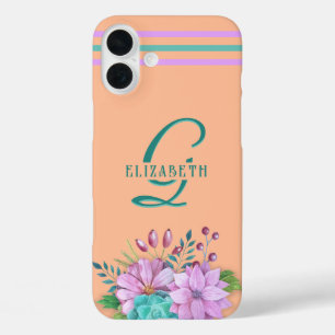 Coques iPhone 16 Plus MONOGRAMME FLORALE sur la pêche