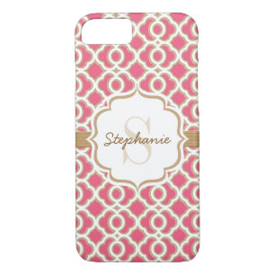 Coques Pour iPhone Monogramme Fuchsia et Gold Quatrefol