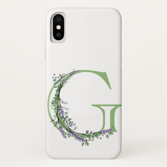 Coques Case-Mate iPhone Monogramme G Lavande Eucalyptus (Dos)