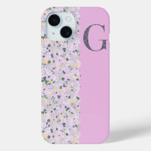 COQUE POUR iPhone 15 MONOGRAMME G LILAC PETITES FLEURS